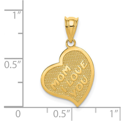 14k Yellow Gold Polished Mom I Love You/Cross Reversible Heart Pendant