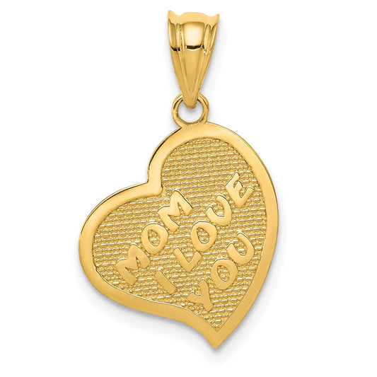 14k Yellow Gold Polished Mom I Love You/Cross Reversible Heart Pendant