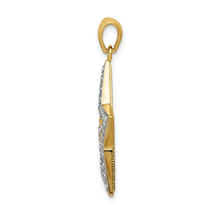 14k Yellow & Rhodium Gold w/Rhodium Diamond-cut Star Pendant
