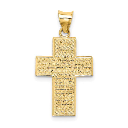 14k Yellow Gold Textured Reversible Lords Prayer in Spanish Cross Pendant