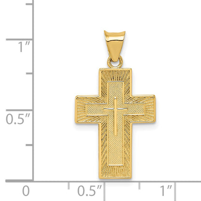 14k Yellow Gold Textured Reversible Lords Prayer in Spanish Cross Pendant
