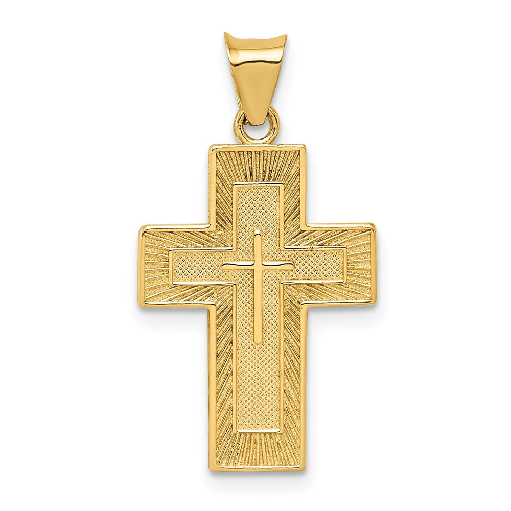 14k Yellow Gold Textured Reversible Lords Prayer in Spanish Cross Pendant