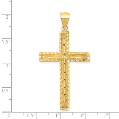 14k Yellow Gold Polished and Textured Diamond-cut Latin Cross Pendant
