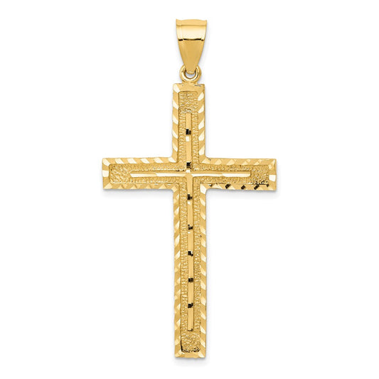 14k Yellow Gold Polished and Textured Diamond-cut Latin Cross Pendant