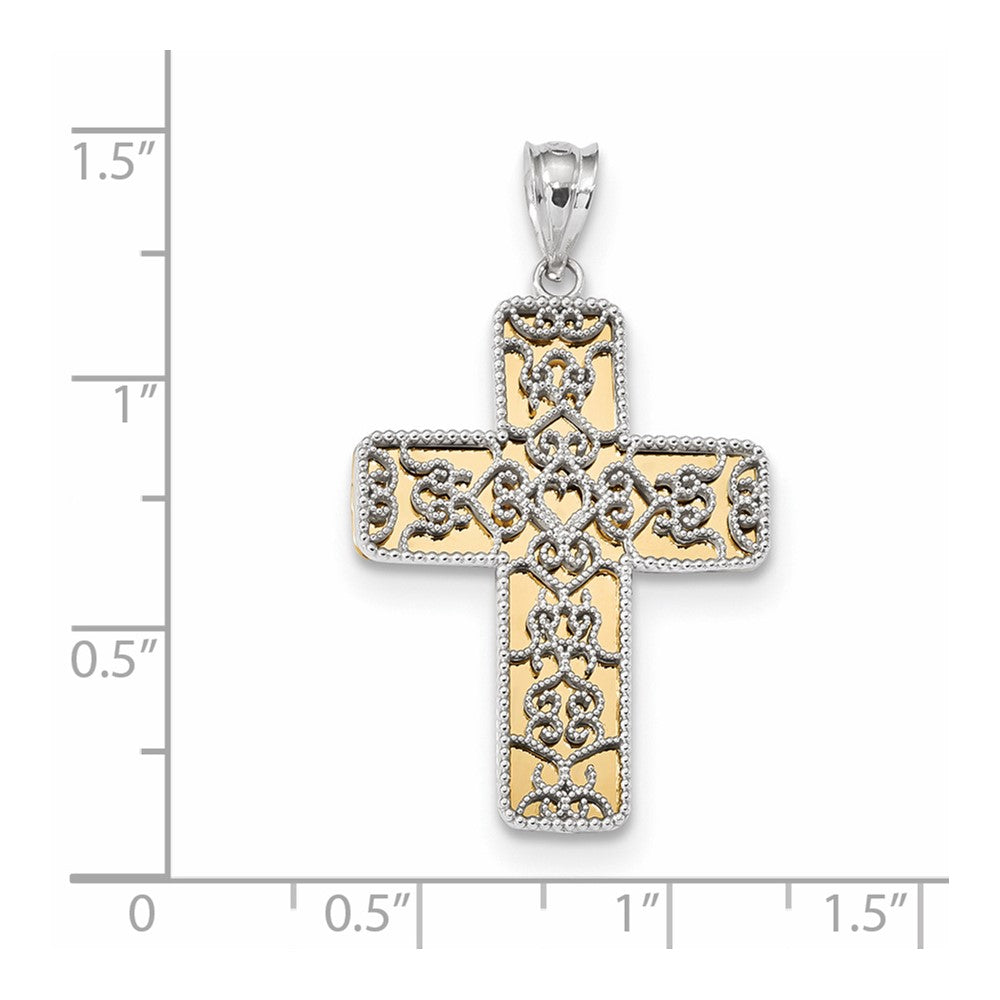 14k Two-tone Gold Polished Filigree Cross Pendant