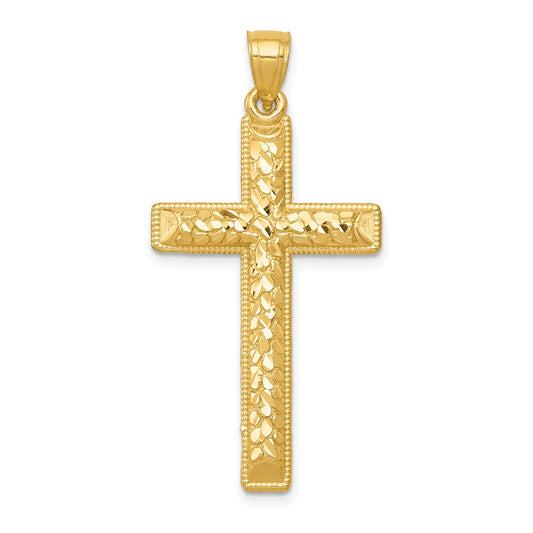 14k Yellow Gold Diamond-cut Latin Cross Pendant