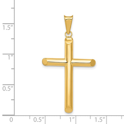 14k Yellow Gold Polished Tube Cross Pendant