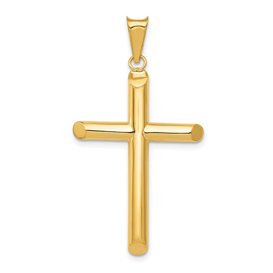 14k Yellow Gold Polished Tube Cross Pendant