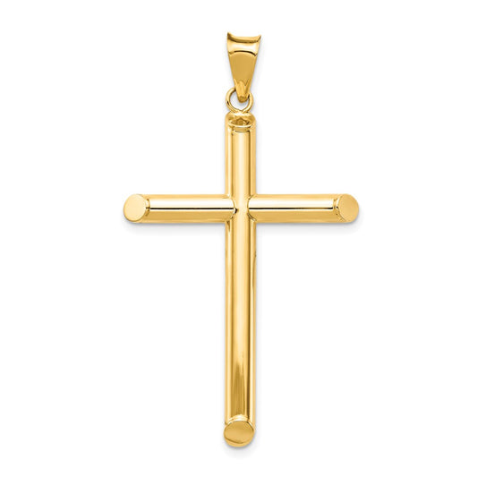 14k Yellow Gold Polished Tube Cross Pendant