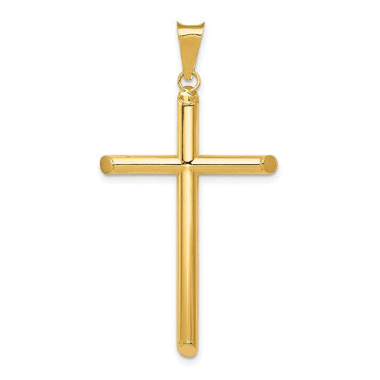 14k Yellow Gold Polished Tube Cross Pendant