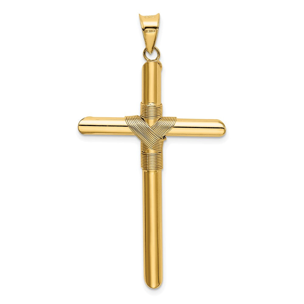 14k Yellow Gold Polished w/Center Wrap Tube Cross Pendant