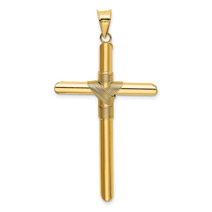 14k Yellow Gold Polished w/Center Wrap Tube Cross Pendant
