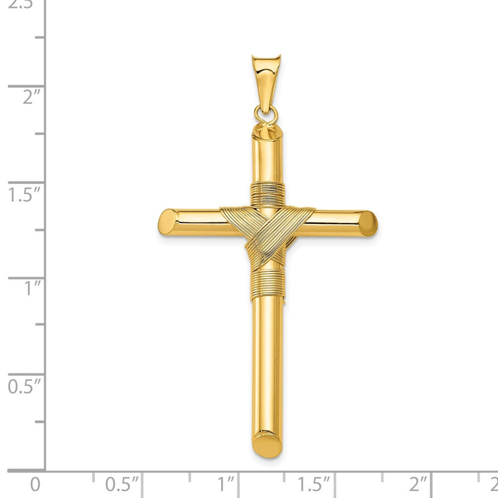 14k Yellow Gold Polished w/Center Wrap Tube Cross Pendant