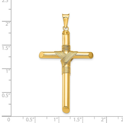 14k Yellow Gold Polished w/Center Wrap Tube Cross Pendant