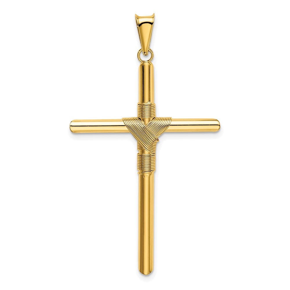 14k Yellow Gold Polished w/Center Wrap Tube Cross Pendant