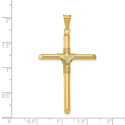 14k Yellow Gold Polished w/Center Wrap Tube Cross Pendant