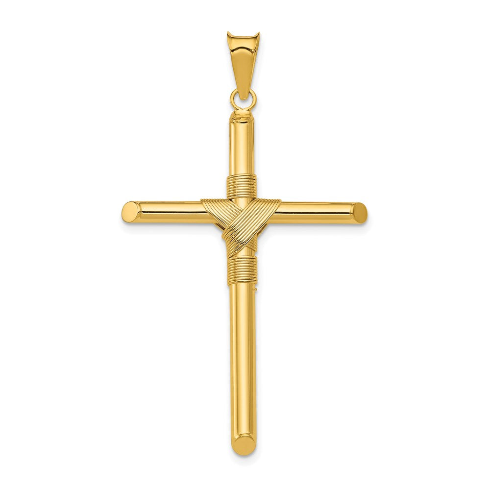 14k Yellow Gold Polished w/Center Wrap Tube Cross Pendant