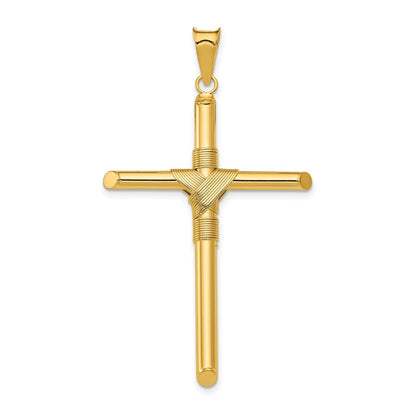 14k Yellow Gold Polished w/Center Wrap Tube Cross Pendant