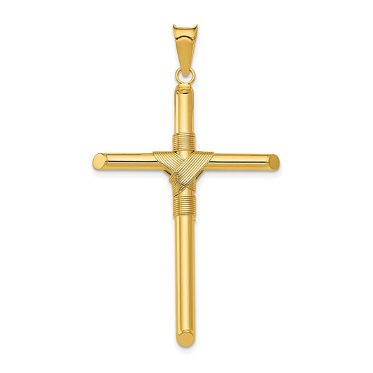 14k Yellow Gold Polished w/Center Wrap Tube Cross Pendant