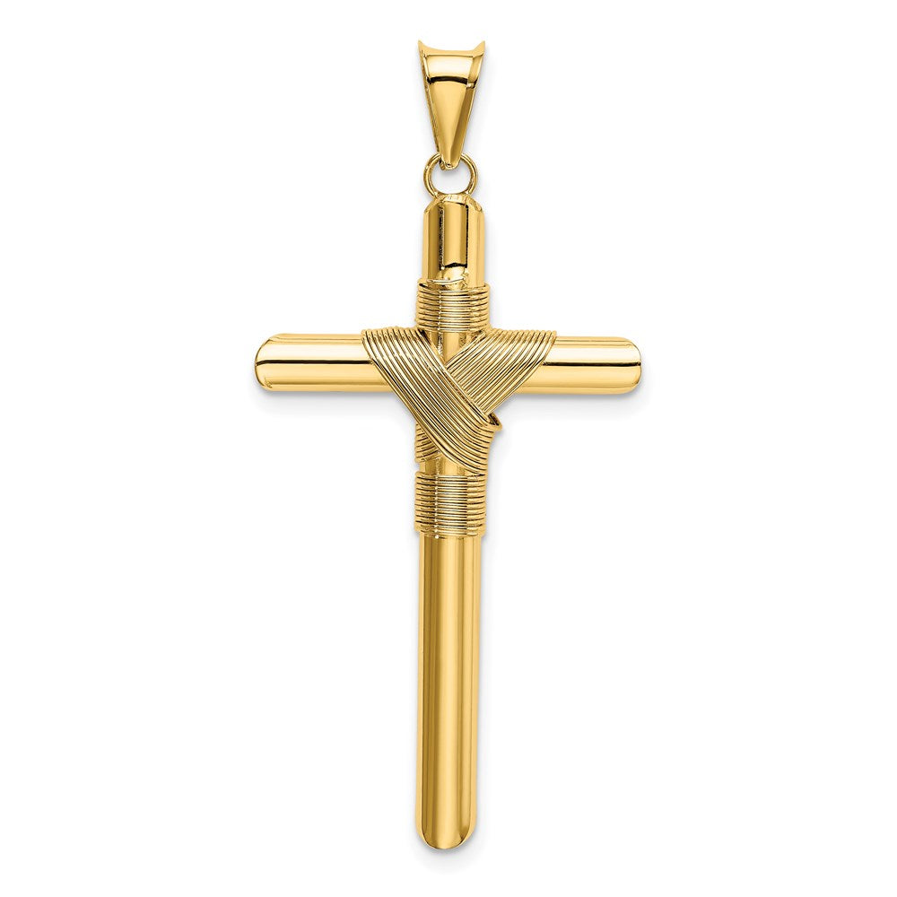 14k Yellow Gold Polished w/Center Wrap Tube Cross Pendant