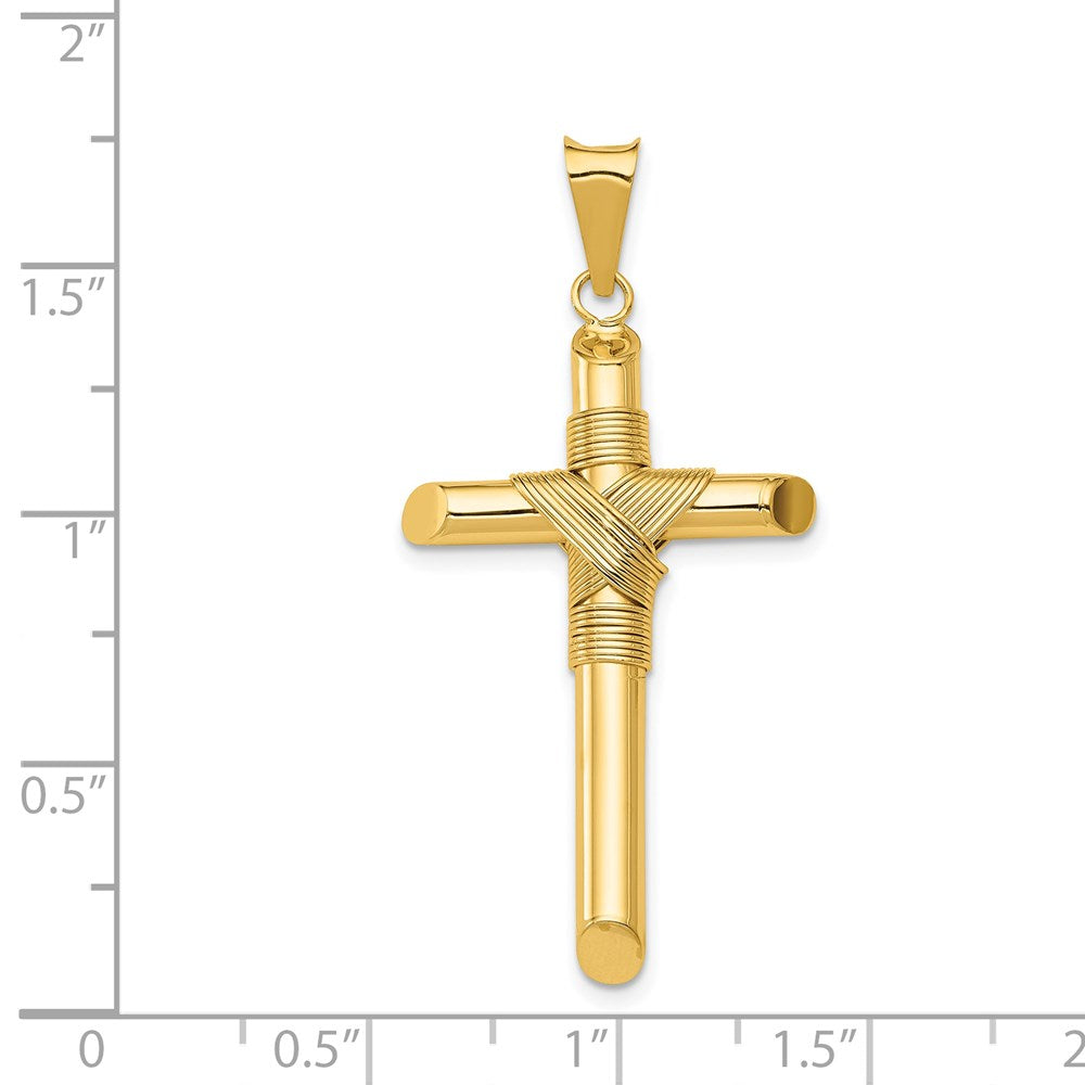 14k Yellow Gold Polished w/Center Wrap Tube Cross Pendant