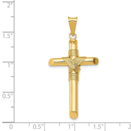 14k Yellow Gold Polished w/Center Wrap Tube Cross Pendant