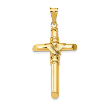 14k Yellow Gold Polished w/Center Wrap Tube Cross Pendant