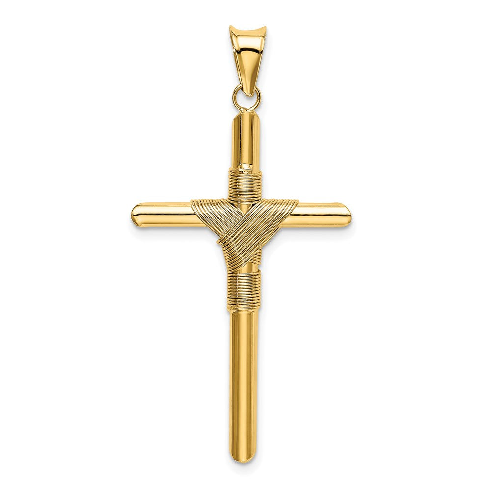 14k Yellow Gold Polished w/Center Wrap Tube Cross Pendant