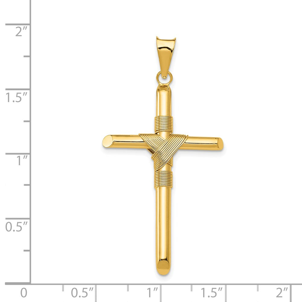14k Yellow Gold Polished w/Center Wrap Tube Cross Pendant