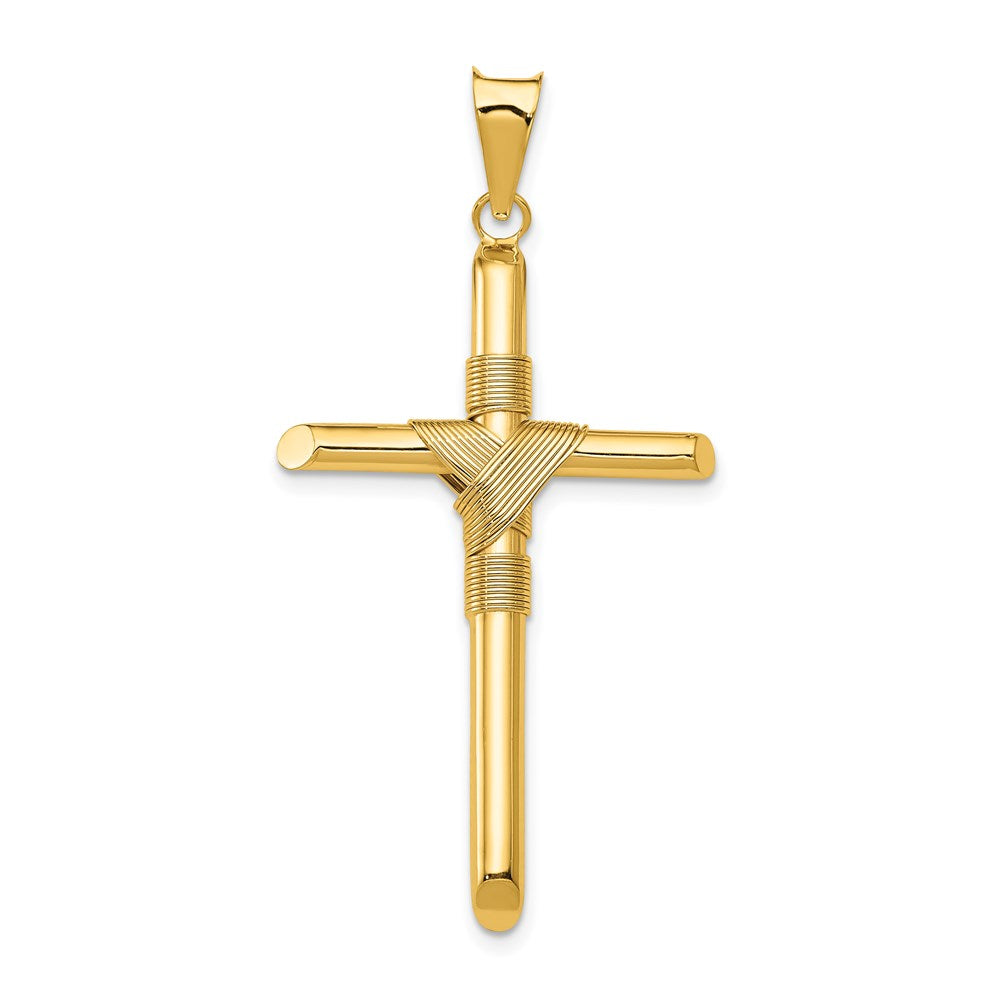 14k Yellow Gold Polished w/Center Wrap Tube Cross Pendant