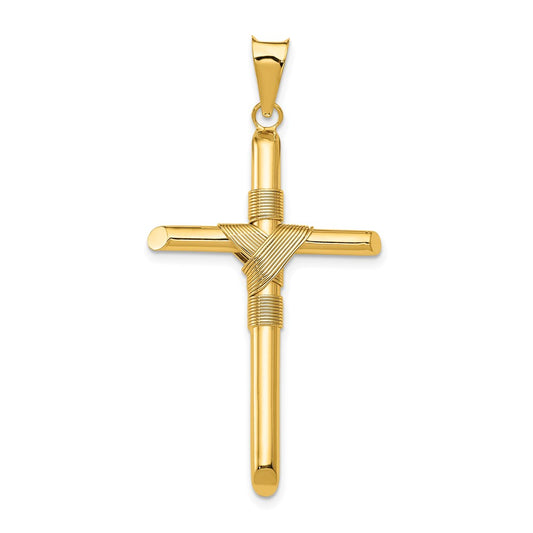 14k Yellow Gold Polished w/Center Wrap Tube Cross Pendant