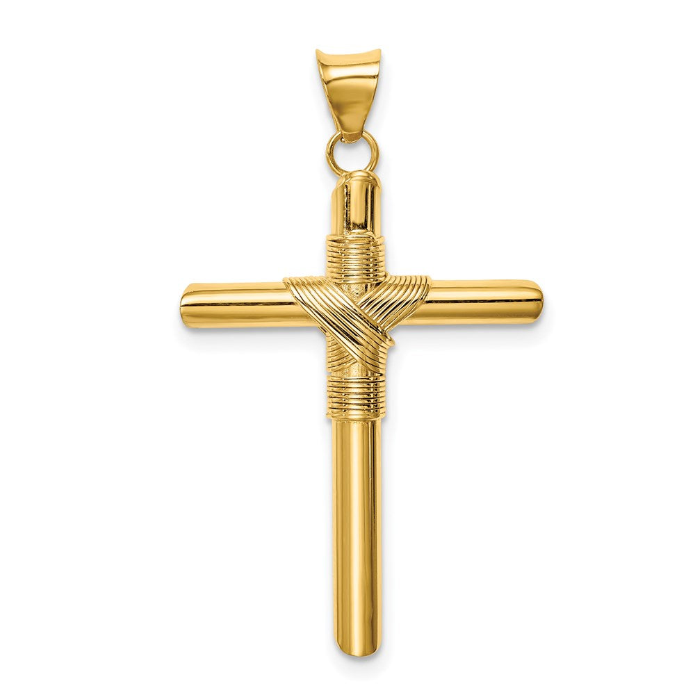 14k Yellow Gold Polished w/Center Wrap Tube Cross Pendant
