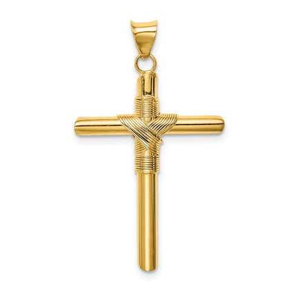 14k Yellow Gold Polished w/Center Wrap Tube Cross Pendant