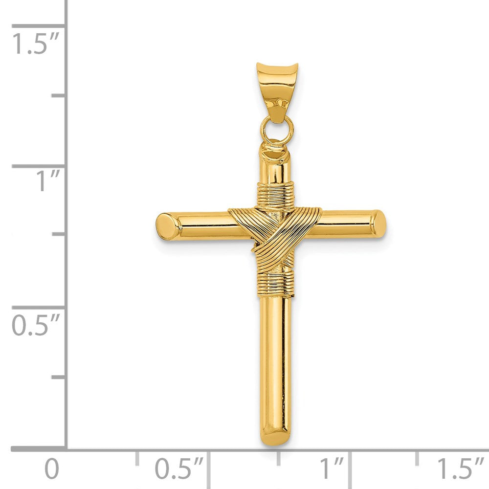 14k Yellow Gold Polished w/Center Wrap Tube Cross Pendant