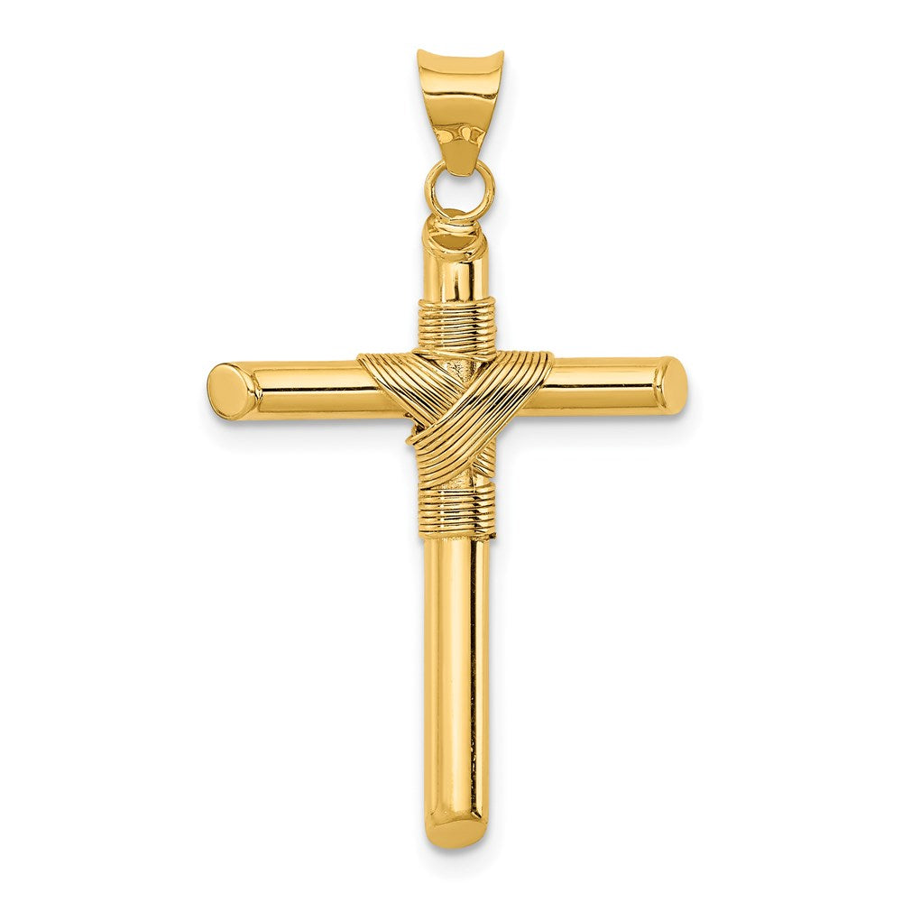 14k Yellow Gold Polished w/Center Wrap Tube Cross Pendant