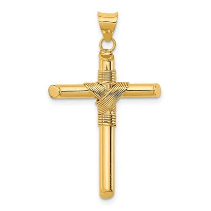 14k Yellow Gold Polished w/Center Wrap Tube Cross Pendant