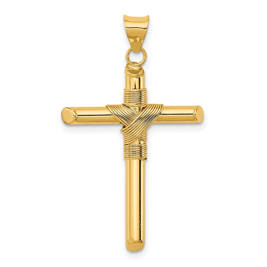 14k Yellow Gold Polished w/Center Wrap Tube Cross Pendant