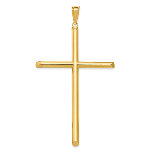 14k Yellow Gold Polished Tube Cross Pendant