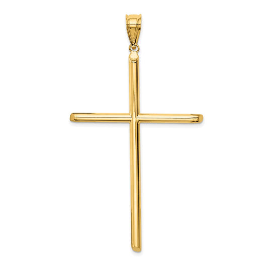 14k Yellow Gold Polished Tube Cross Pendant