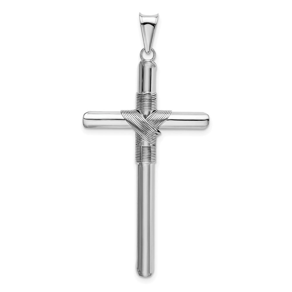 14k White Gold w/Center Wrap Tube Cross Pendant