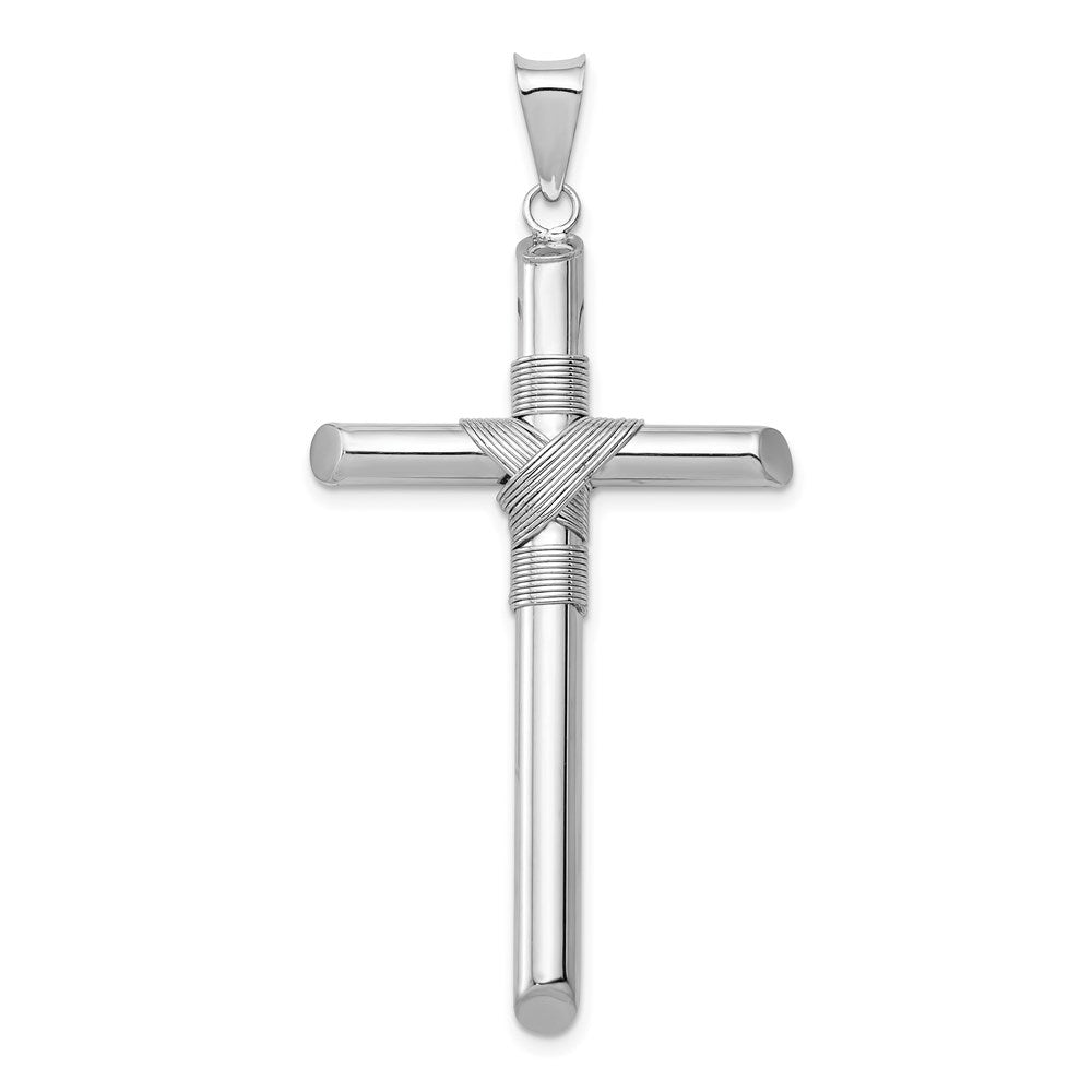 14k White Gold w/Center Wrap Tube Cross Pendant