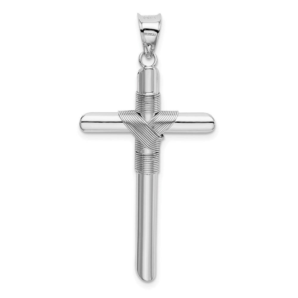 14k White Gold w/Center Wrap Tube Cross Pendant
