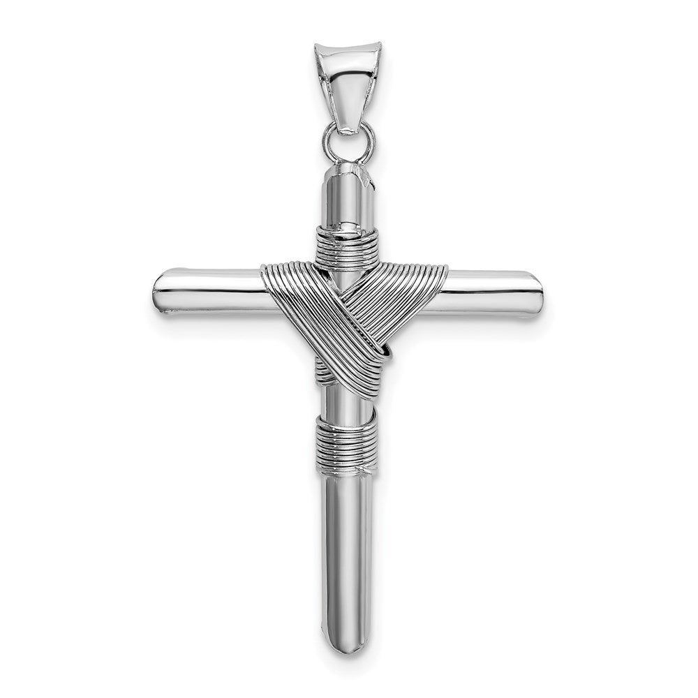 14k White Gold w/Center Wrap Tube Cross Pendant