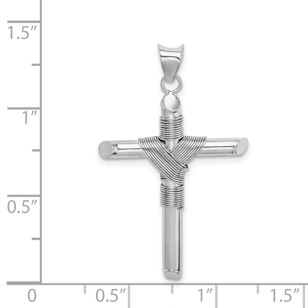 14k White Gold w/Center Wrap Tube Cross Pendant