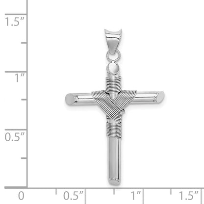 14k White Gold w/Center Wrap Tube Cross Pendant