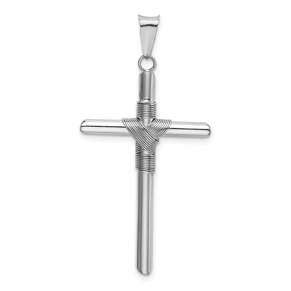 14k White Gold w/Center Wrap Tube Cross Pendant