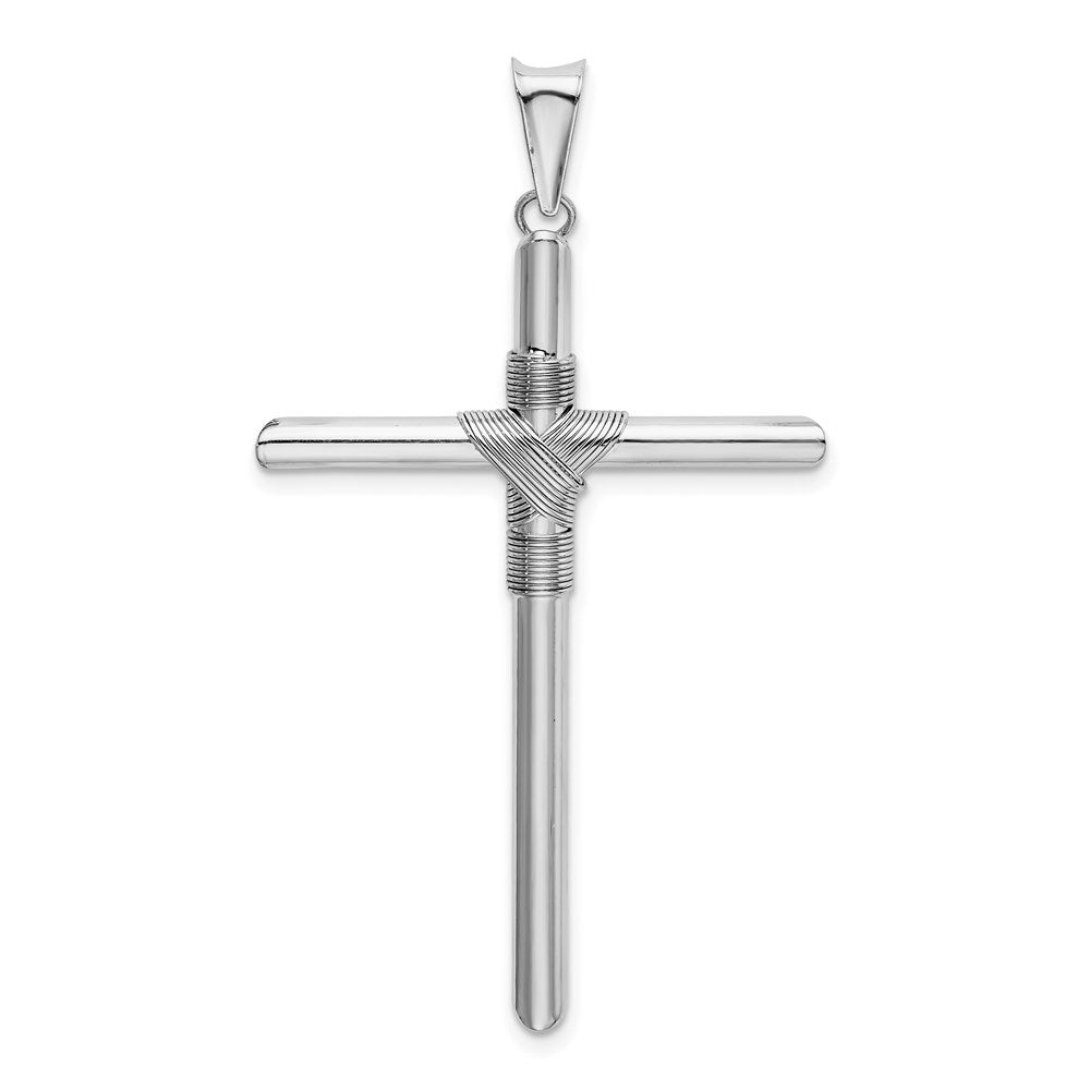 14k White Gold w/Center Wrap Tube Cross Pendant