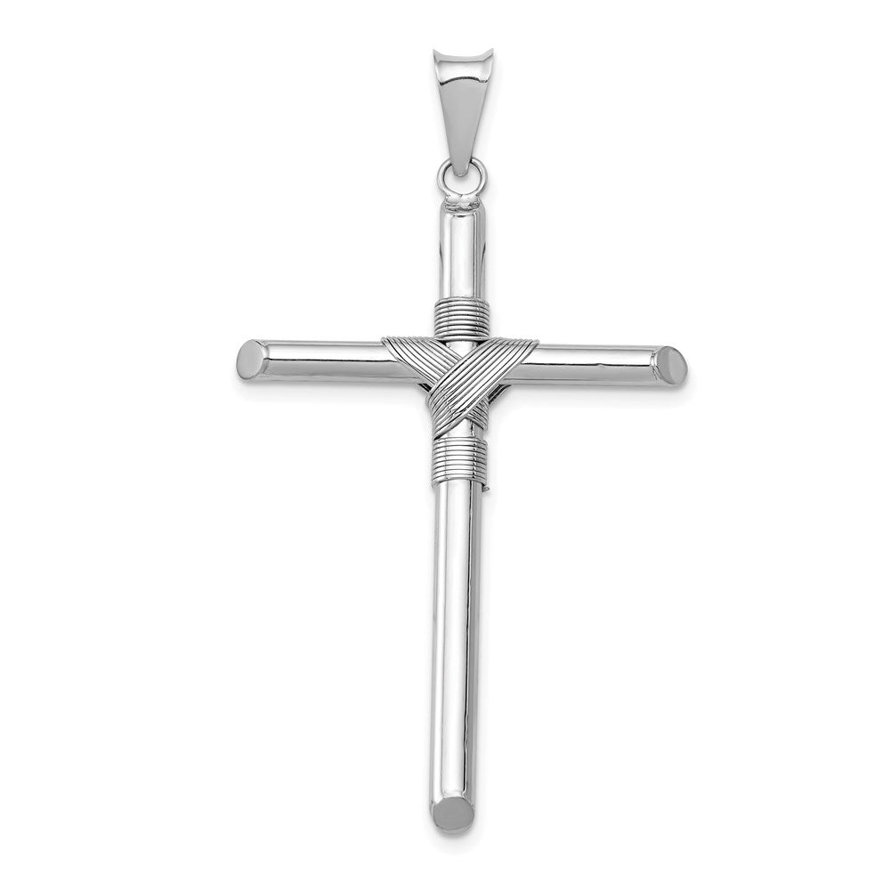 14k White Gold w/Center Wrap Tube Cross Pendant