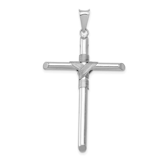 14k White Gold w/Center Wrap Tube Cross Pendant
