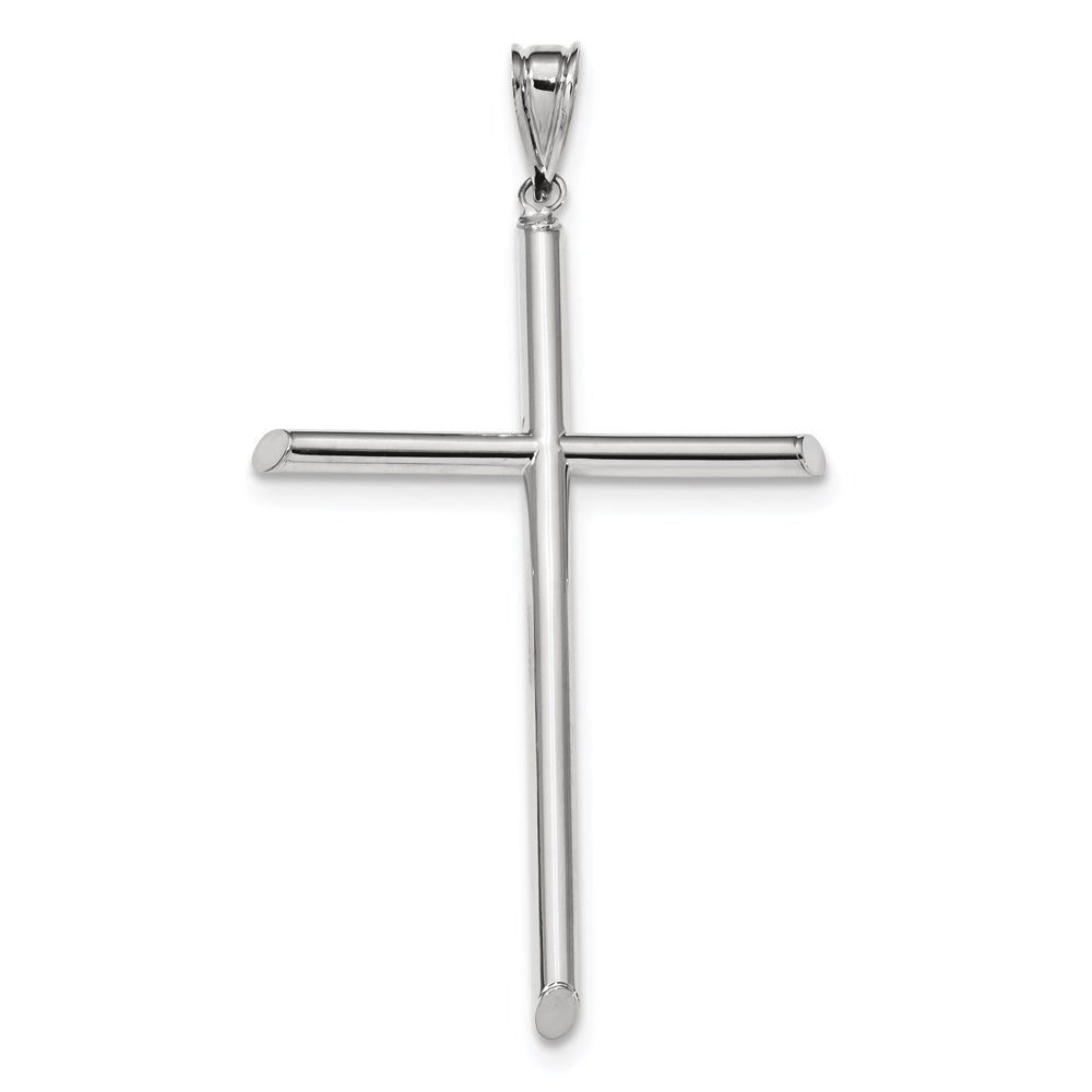 14k White Gold Polished Tube Cross Pendant
